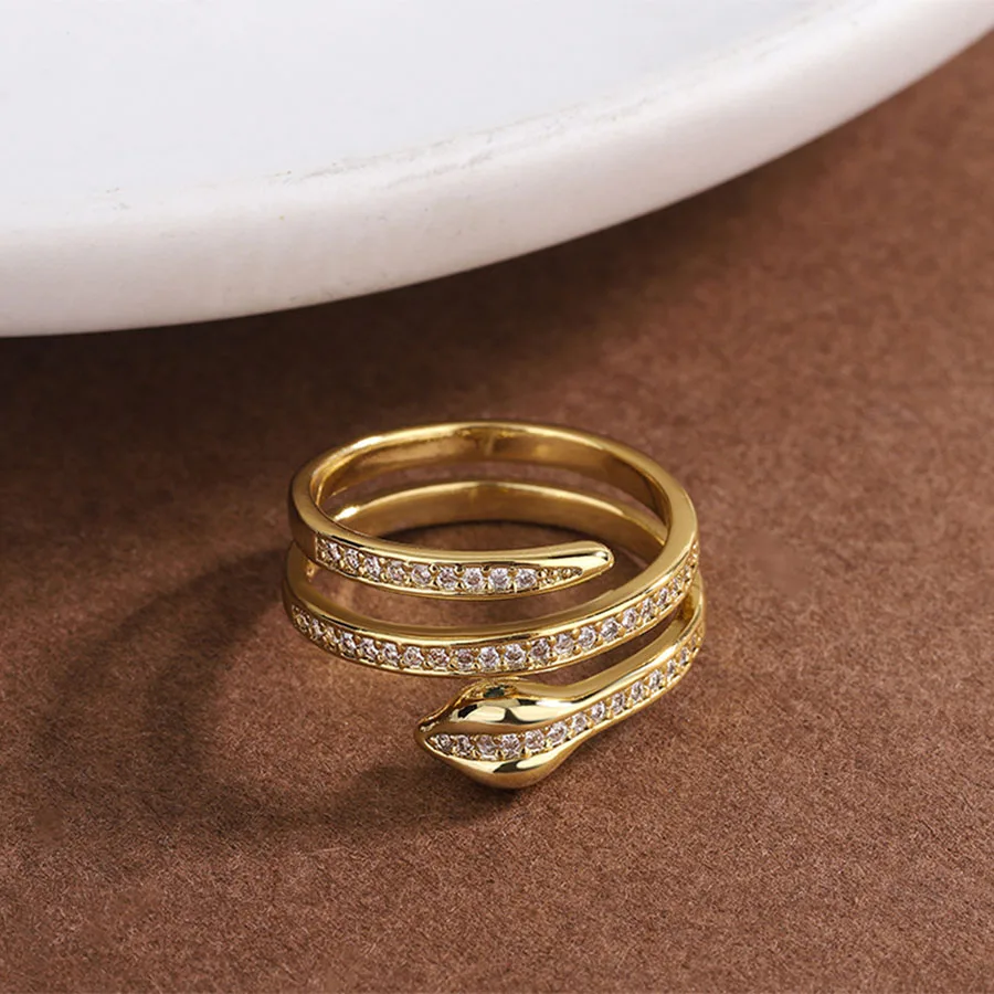 Simple Golden Silver Color Snake Rings for Women Girls Inlaid Rhinestone Popular Accessories Jewelry Gifts