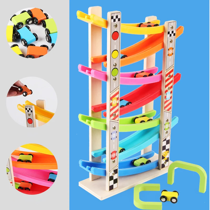 7-Layer Ramp Race Track & 8 Mini Inertie Auto Glijdende Speelgoed Baby Peuter Motor Vaardigheid Developmental Leren Speelgoed kid Kinderen Gift