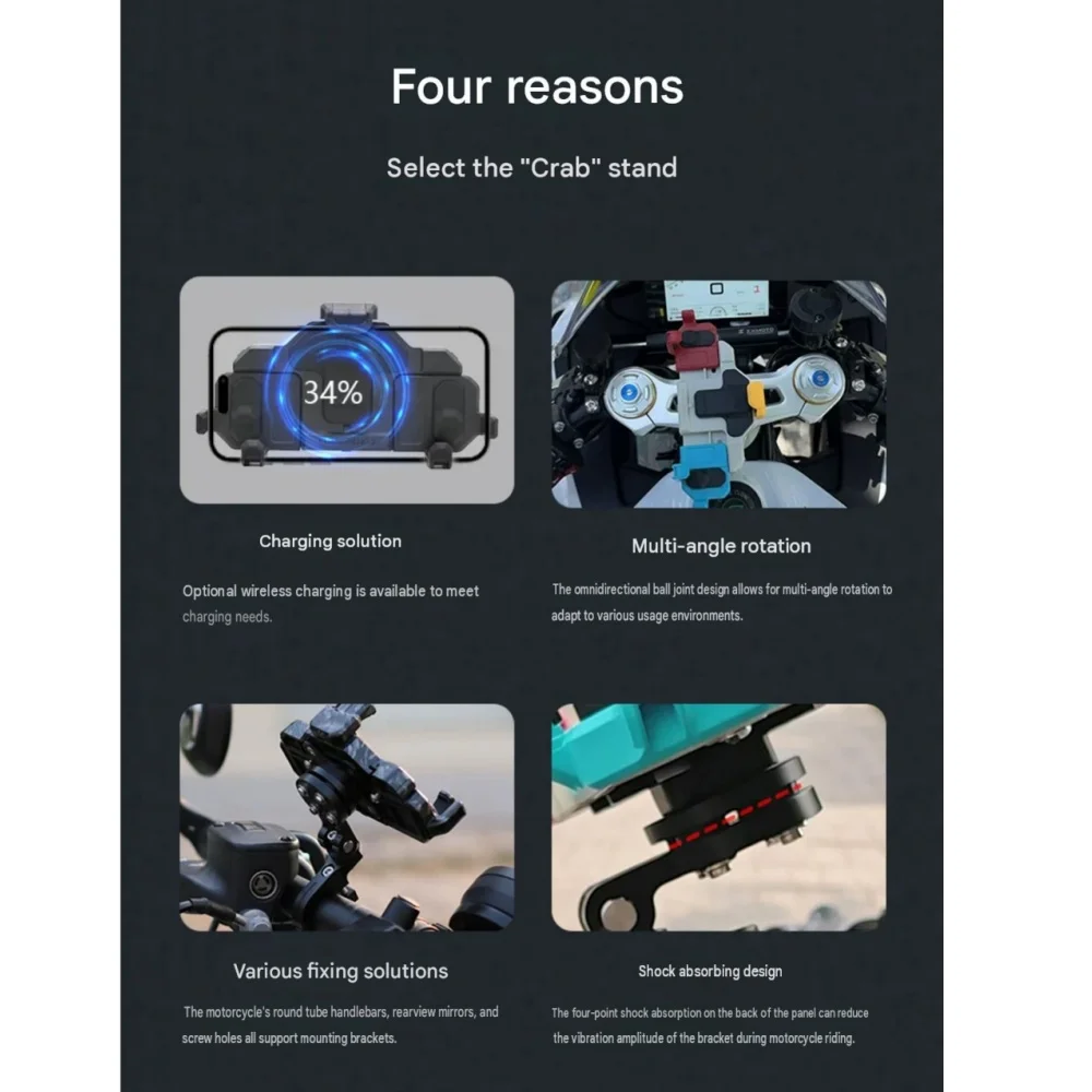 ZXMOTO 820RR Center-Mount Motorcycle Phone Holder – Aluminum Alloy Shock-Absorbing Navigation Mount with 360° Rotation