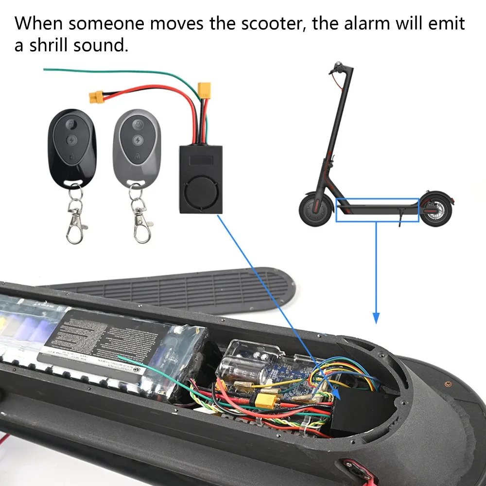 

Durable 115dB Anti Theft Alarm XT60 Interface Black Burglar Bike Alarm Electric Scooter Alarm Bike Protection