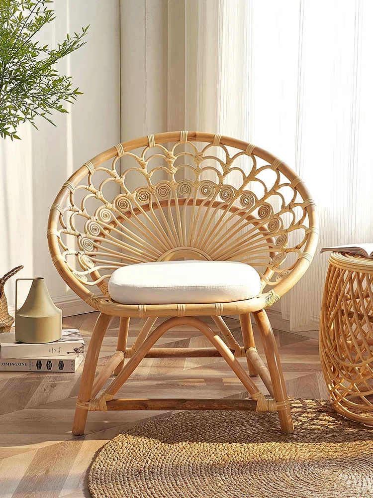 Vine chair, living room, balcony, leisure home, backrest, armrest, round mouth chair, peacock chair