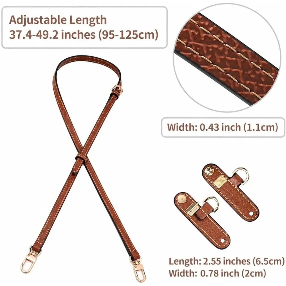 Purse Straps Replacement, Leather Handbag Crossbody Shoulder Strap Kit Adjustable for Tote Bag Women
