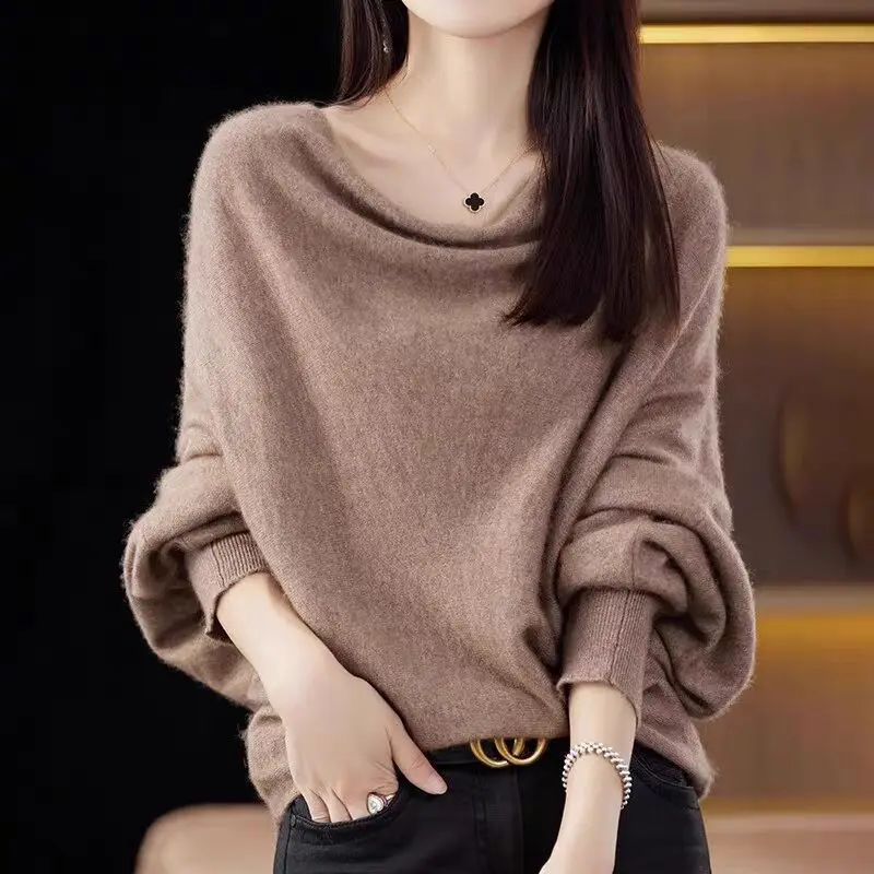 Pullovers Women Sweaters Tops Bat Sleeve Jumpers Y2k Streetwear Elegant Splice Knit Casual Loose Work Autumn Winter 2025
