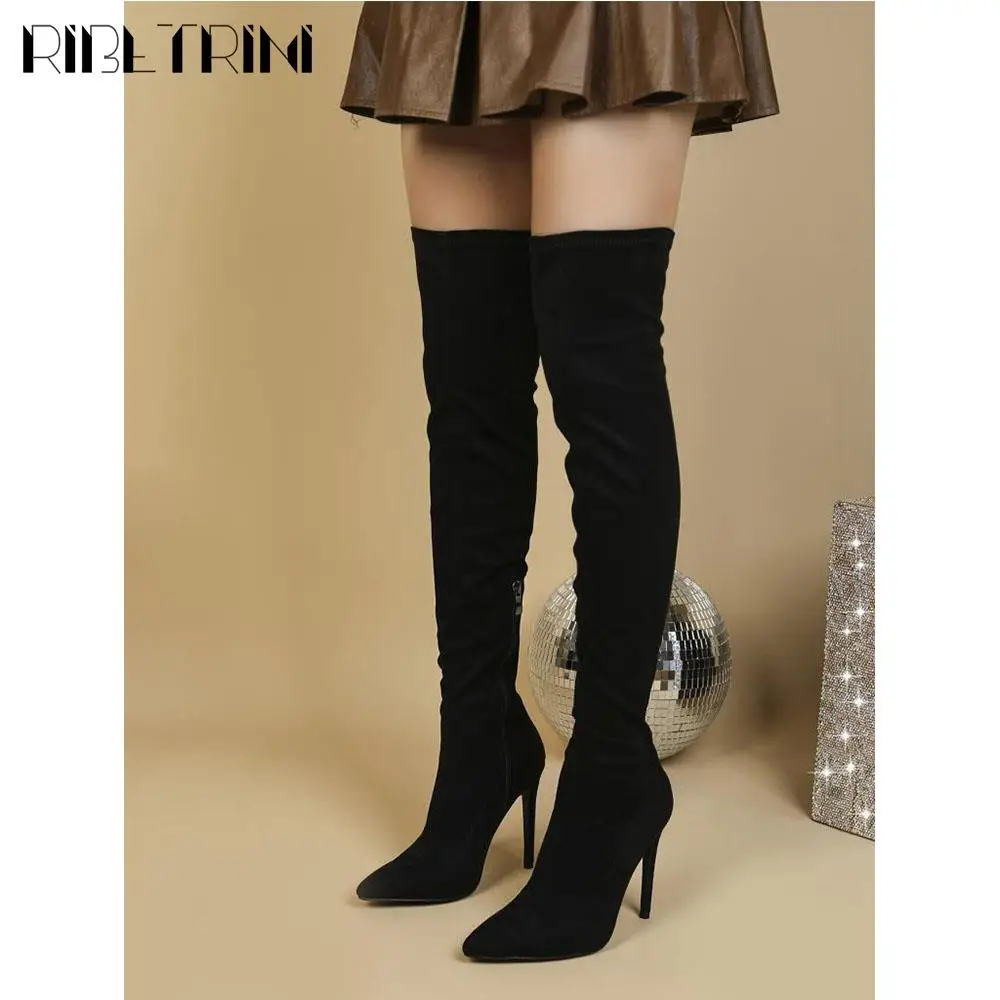 Sexy Elegant Women  Chelsea Boots Stiletto High Heels Leopard Over The Knee High Boots Fashion Luxury Dress Rome Shoes Woman