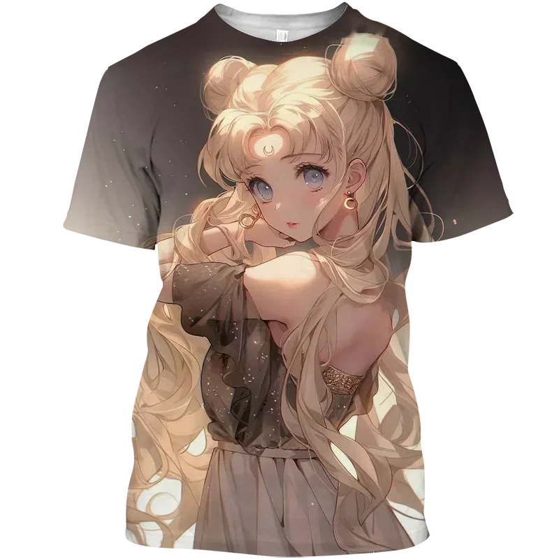 Harajuku New 2024 Street Wear T-shirt Funny T-shirt Sailor Moon Street Wear Top Female 3D Printed Female Graphic Anime Girl