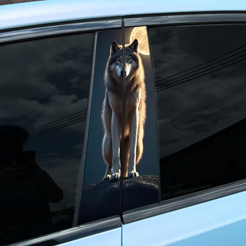 1PC Wolf and The Full Moon Car Stickers Auto B Pillar Waterproof Animal Decor Cover Scratches Car Doors Pillar PET Animal Decals