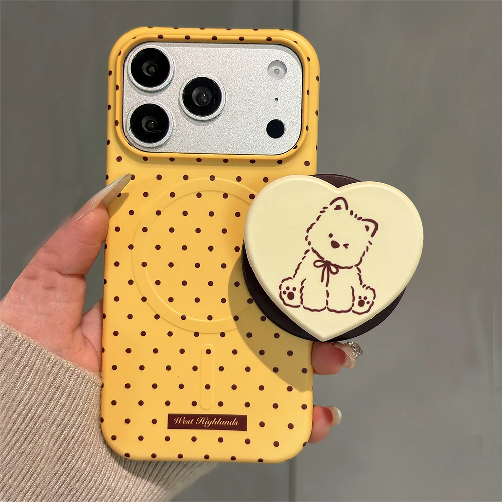 

Full Screen Polka Dots Lovely Bear Yellow Cartoon Magnetic Case for iPhone 17promax 17pro 16promax 15 Pro Max Cover for Magsafe