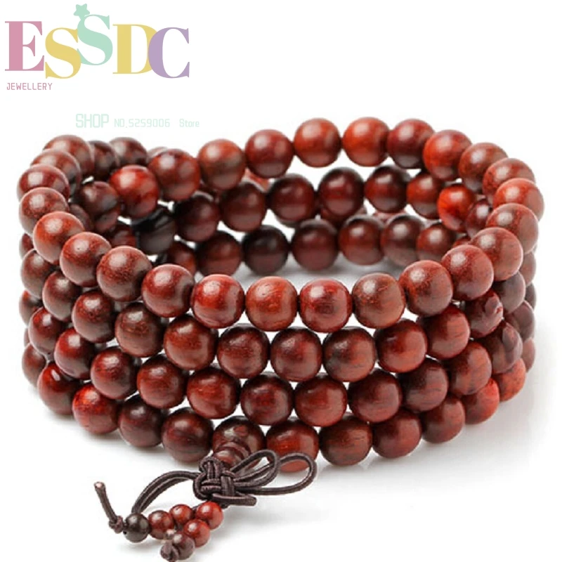 

Dropship Authentic Vietnamese Red Wood Chain 108*8mm Beads Mala Male and Female Chinese Knot Elastic Bracelet