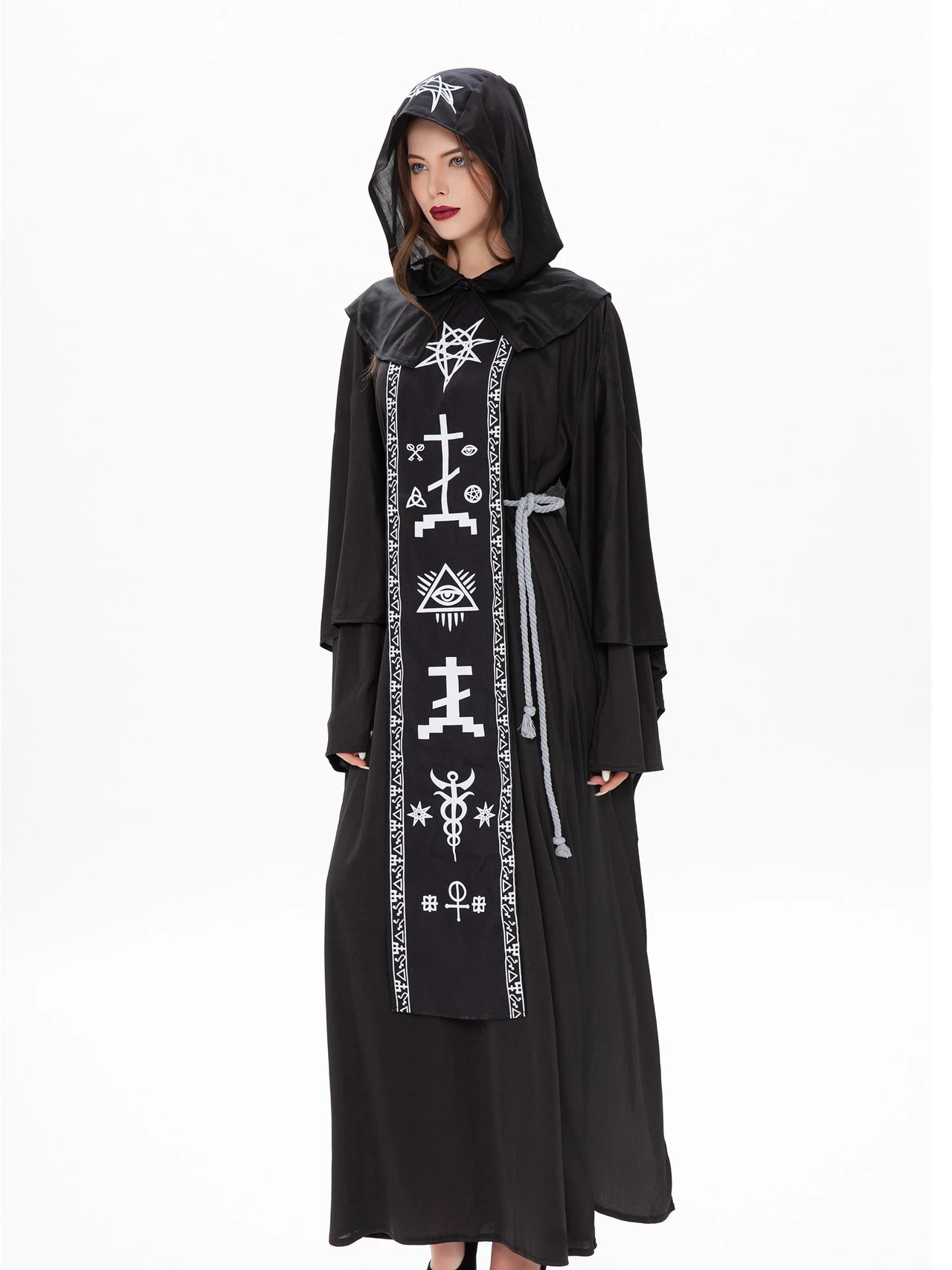 ハロウィン 女性用 コスプレ ダークウィッチ ヴァンパイア 修道女 子供 大人 ブラック チュール ロングドレス ゴシックスタイル ポリエステル素材