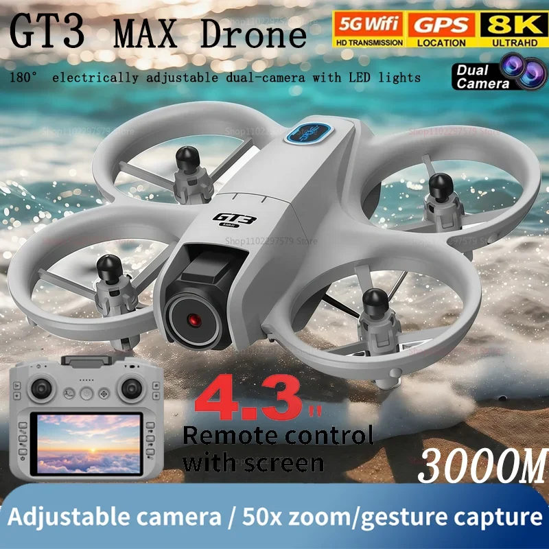 طائرة بدون طيار GT3 8K HD كاميرات مزدوجة 180 °   5G WIFI GPS فرش السيارات FPV تجنب العوائق طوي كوادكوبتر مع لعبة التحكم عن بعد