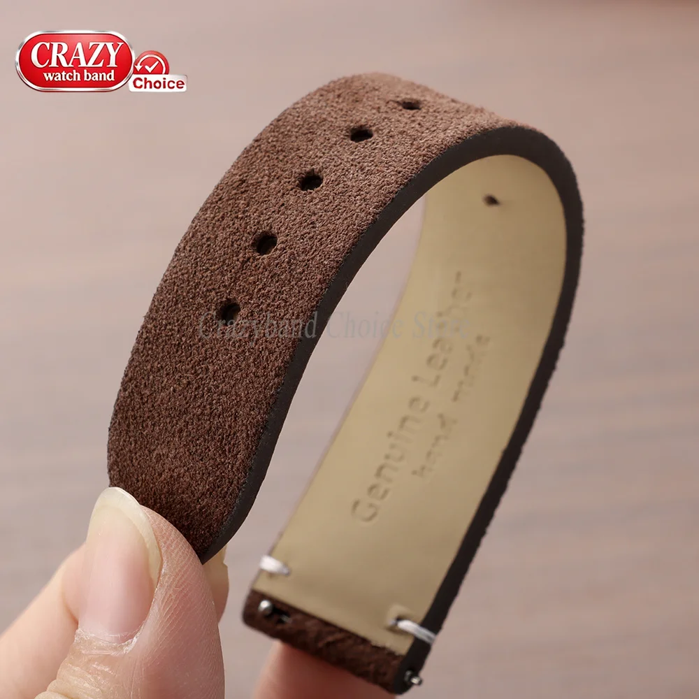 20mm 22mm Suede Leather Watch Strap for Omega for Seiko Brown Universal Vintage Cowhide Band Butterfly Buckle Men Women Bracelet - view 4