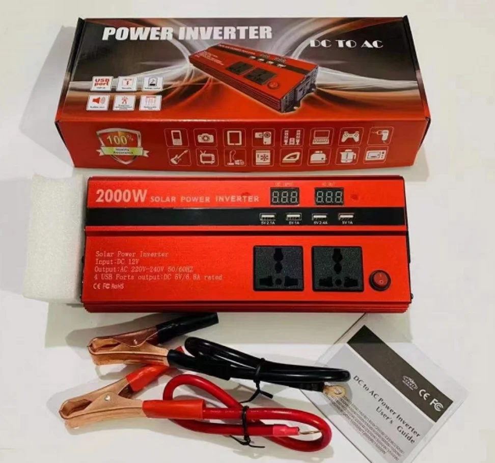High Efficiency 1600W 2000W 3000W 4000W 5000W Car Inverter DC12V to AC200v-240V Solar Inverter with 4Usb Output Ac Inverter