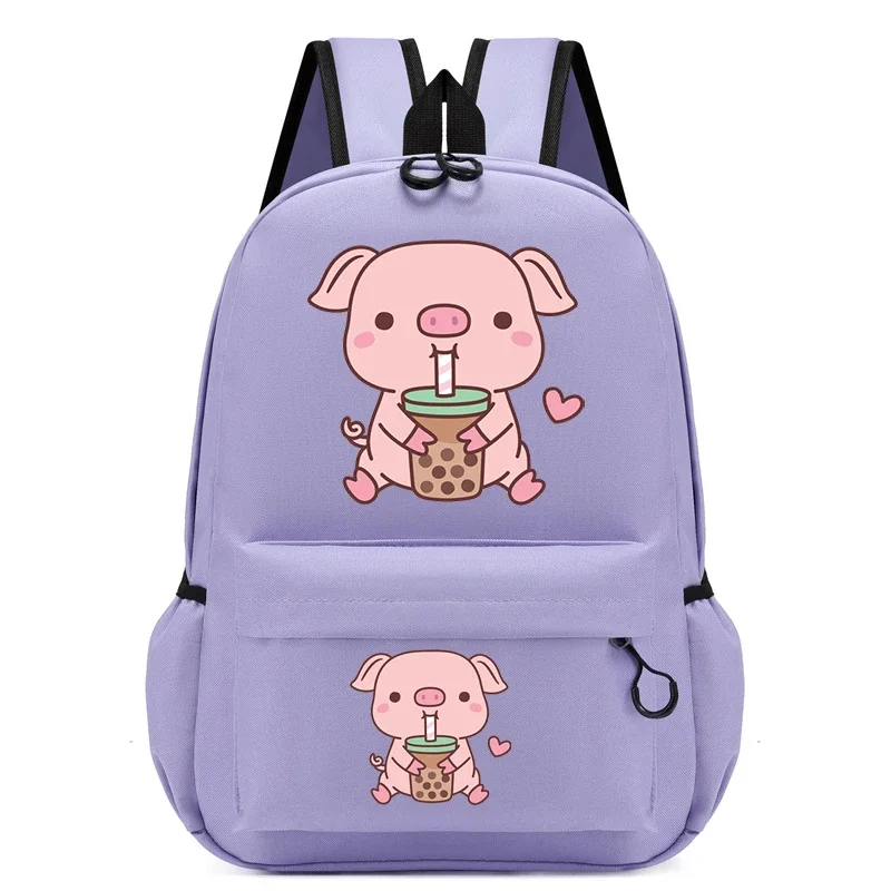 Women Laptop Backpack Pig Boba Tea Cute Waterproof Travel School Bag Ladies Student Girl Book Bag Female College Backpack Trendy