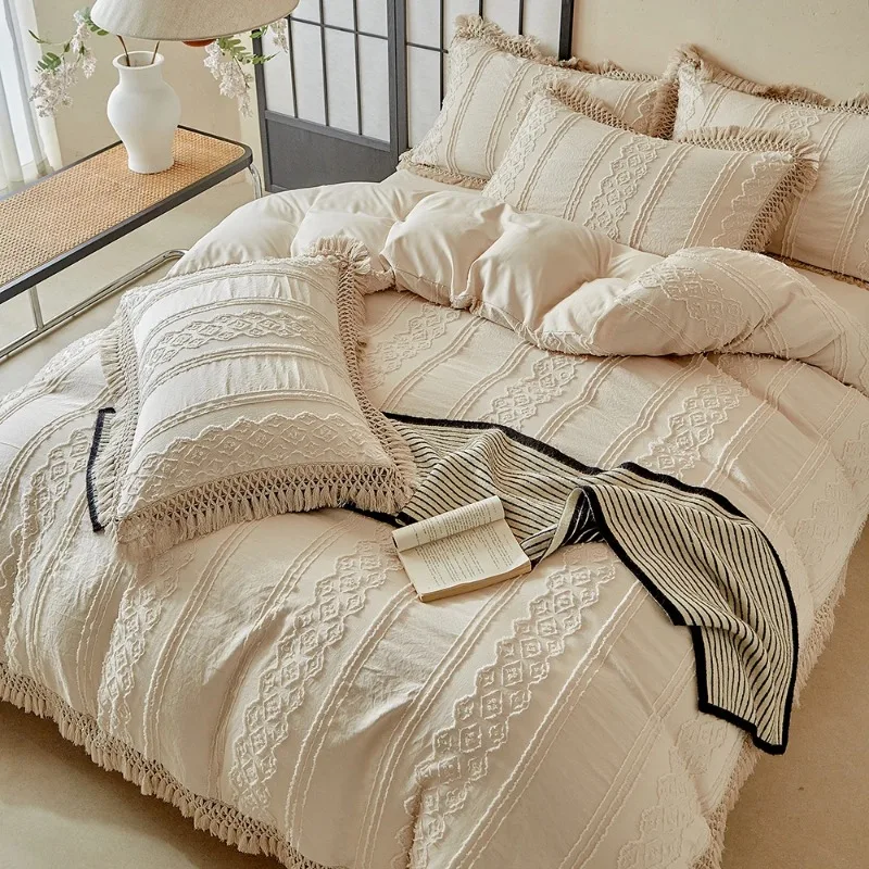 Duvet Cover Bedding Set Twin Full Queen King Size Nordic Quilt Cover 240x220 Double Single Bohemia Tassel Bed Linen 200x200