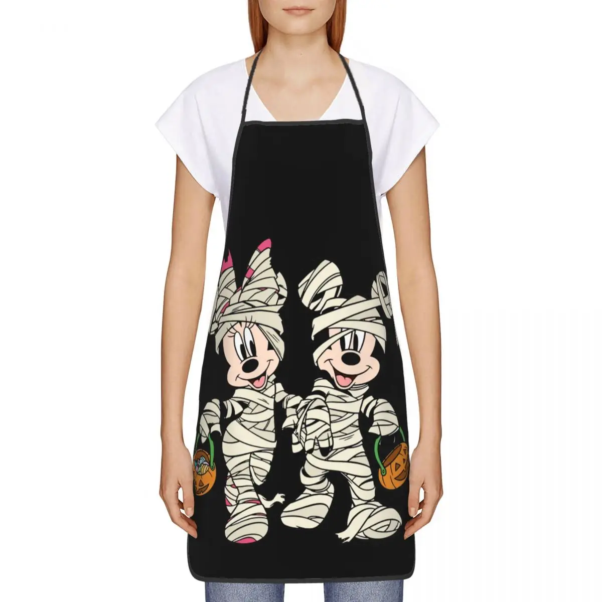 Custom Mickey Mouse Minnie Mouse Apron for Women Men Unisex Bib Halloween Pumpkin Cooking Kitchen Tablier Cuisine Chef Baking