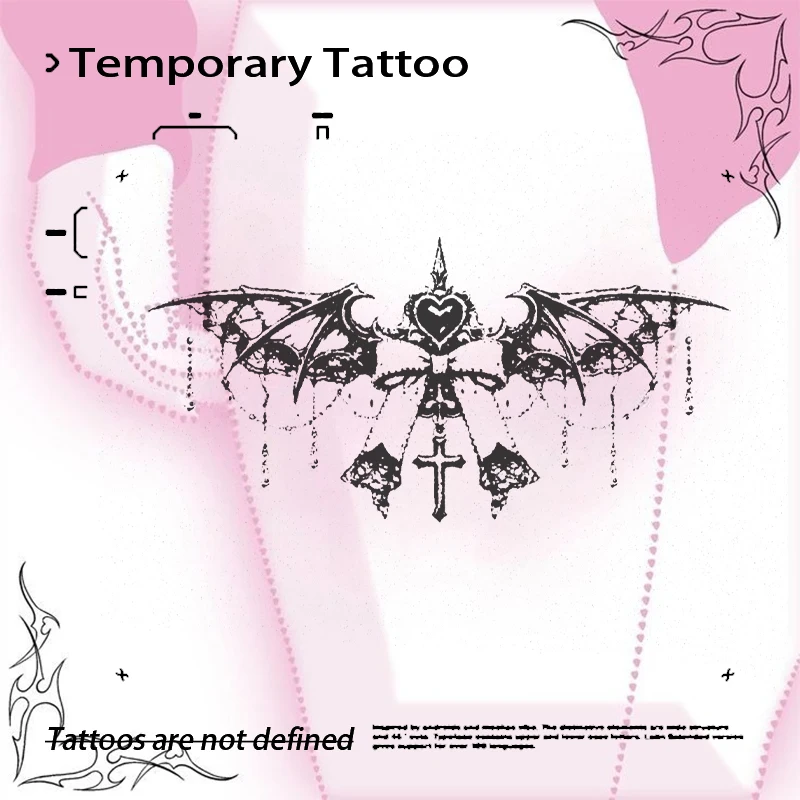 

Dark Coquette Bat Wing Temporary Tattoo Stickers Waterproof Herbal Juice Fake Tattoo Gothic Lace Body Art for Chest for Women