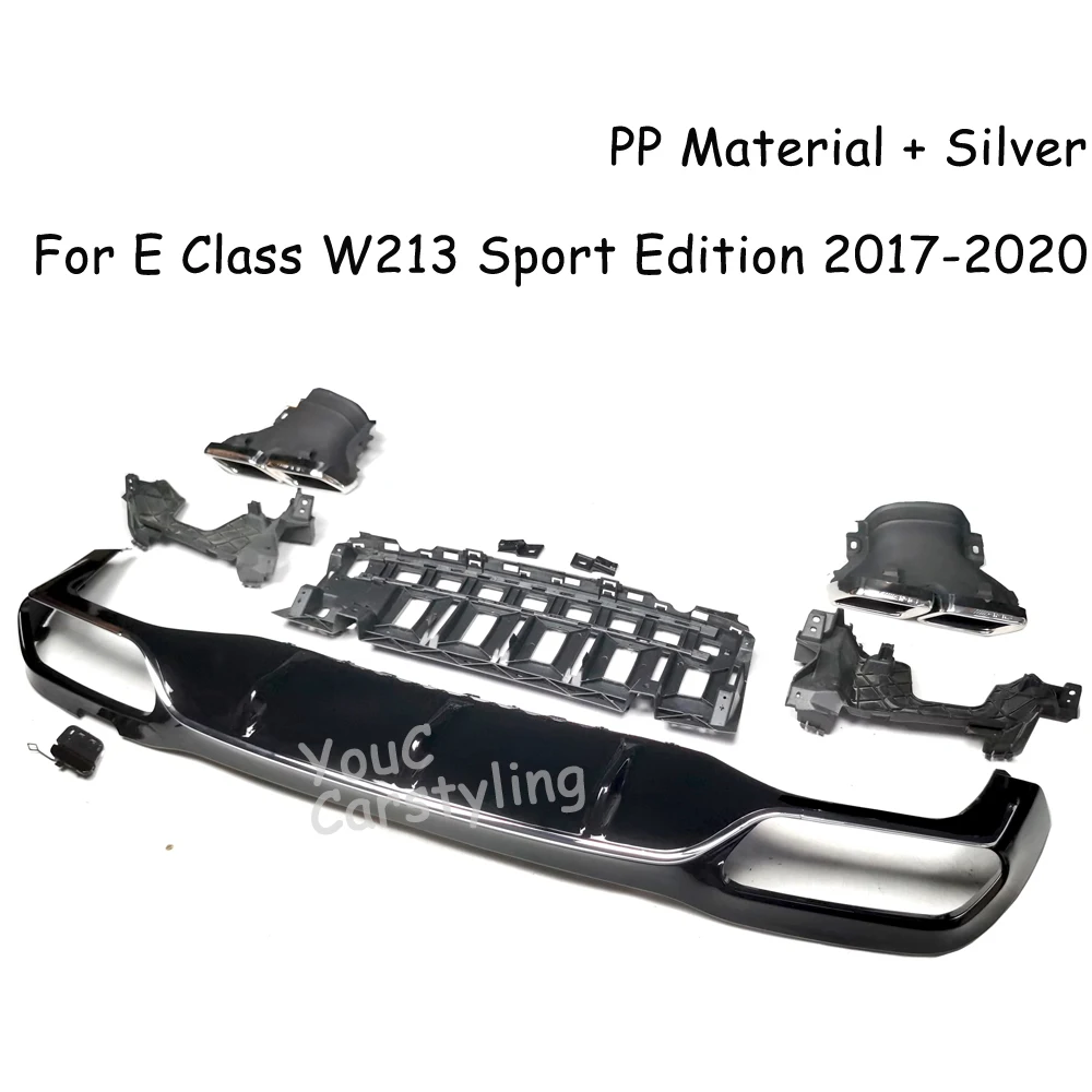 W213 E63 style Rear Bumper Diffuser 4-outlet Chrome Exhaust tips for Mercedes E Class W213 Sport Edition AMG 2017-2020