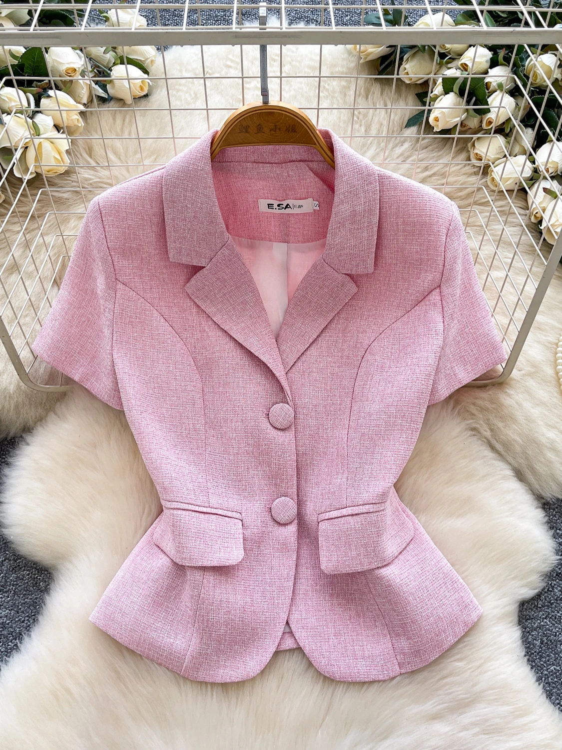 Ele Heavyweight Tweed Or Sve Suit Jaet Femmes Commute Sle Faionable Top Coréen Coupe ample Respirant Skin-Fri...