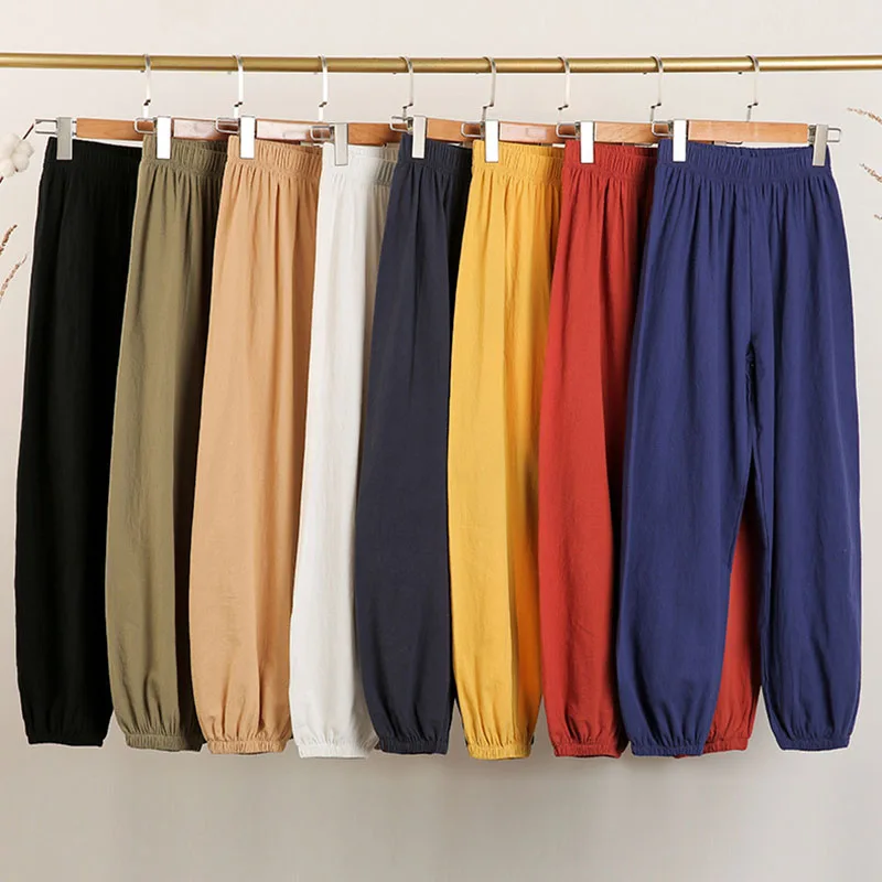 Women Casual Loose Cozy Harem Pants for 2026 New Summer Elastic Waist Beach Linen Pants Solid Color All-match Lantern Trousers