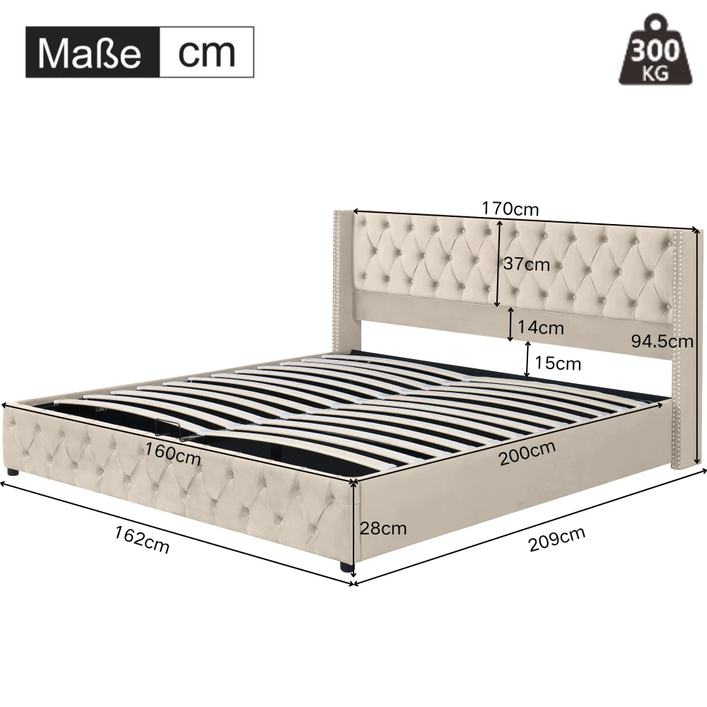Gepolstertes Doppelbett aus schwarzem Samtflanell mit Nietenknopf und hydraulischem Stauraum (ohne Matratze), 160 x 200 cm oder 180 x 200 cm – Detail 23