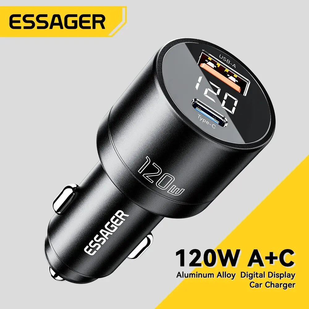 Essager 120W Car Charger Type C QC4.0 USB C Fast Charging 100W PD3.0 For iPhone 15 14 13 12 11 Samsung Xiaomi Macbook Laptop