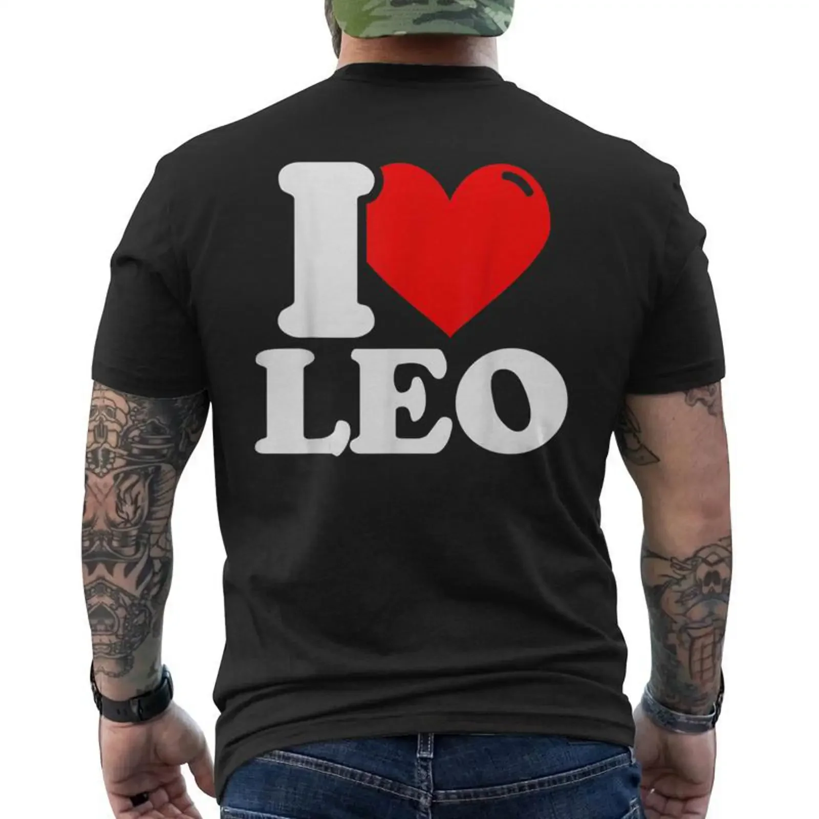 I Love Leo T shirt imprimé au dos Cadeauxyz vintage Washed Versatile Unisex fashion Casual Slightly Comfortable homme