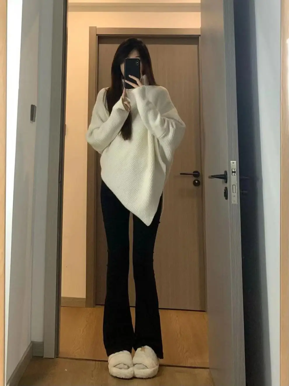 Irregular High Neck Solid Color Sweater for Women In Autumn and Winter 2024, Loose and Lazy Style Knitted Top, Thickened