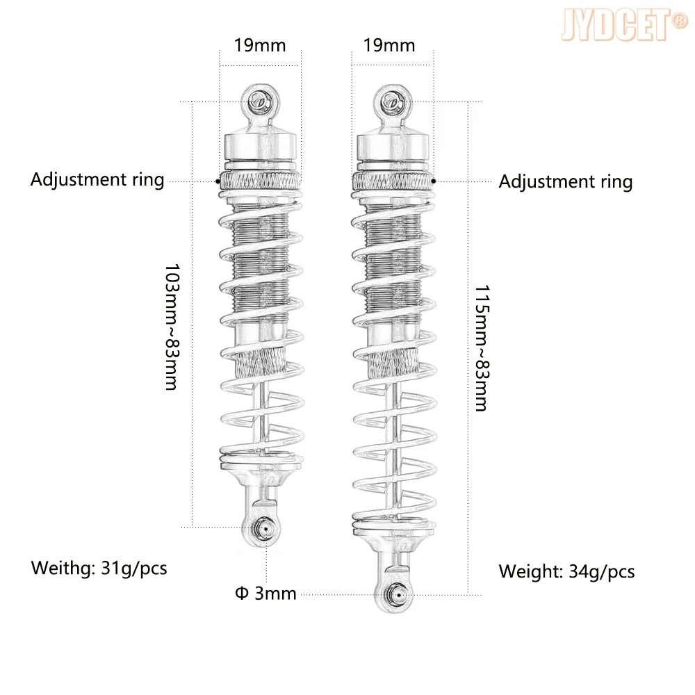 Alloy 83-103mm / 83-115mm Oil Shock Absorber Damper for RC Traxxas 1/10 Slash 4x4 2wd Car Accessories