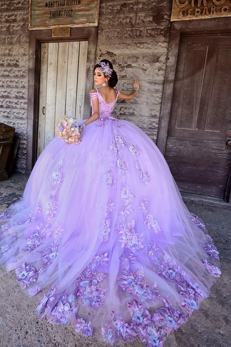 

Amazing Light Purple Quinceanera Dresses Lace Applqiues Sweet 16 Court Train Vestidos De 15
