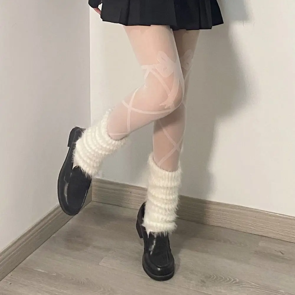 Socks Solid Color Boots Cover Wool Thickened JK Uniform  Women Leg Warmers Knitted Foot Cover Gloves Lolita Arm Sleeves