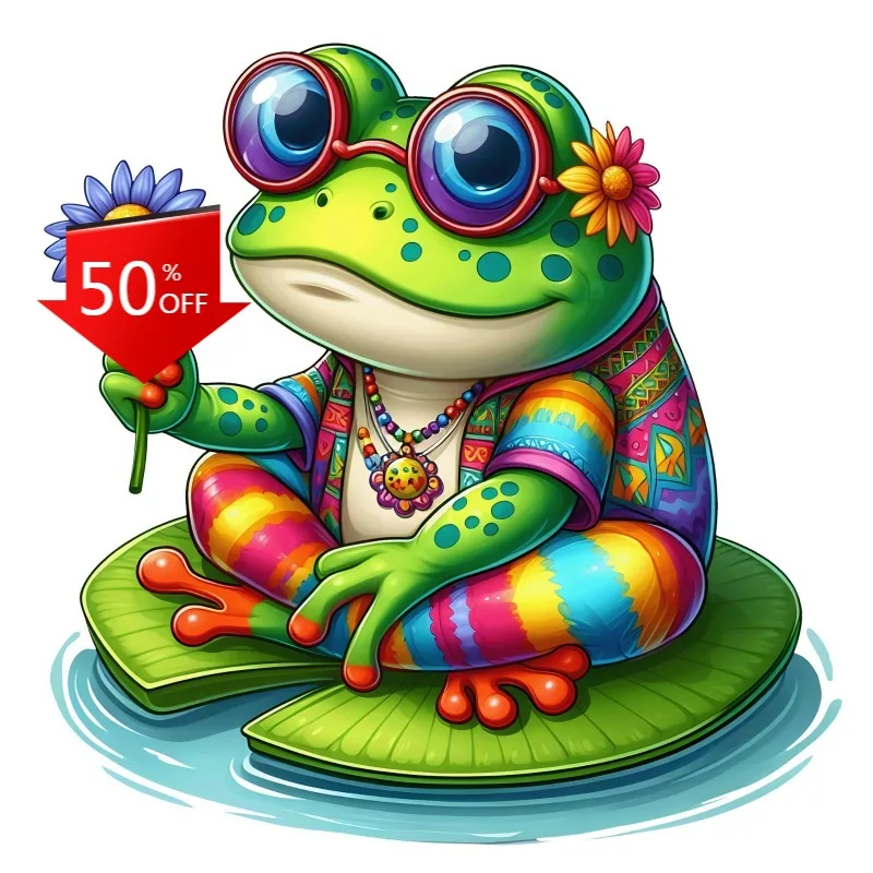 Hippie Peace Frog Sticker Beautiful Colorful Vivid Bright Hippy Boho Daisy Car Parts Decoration