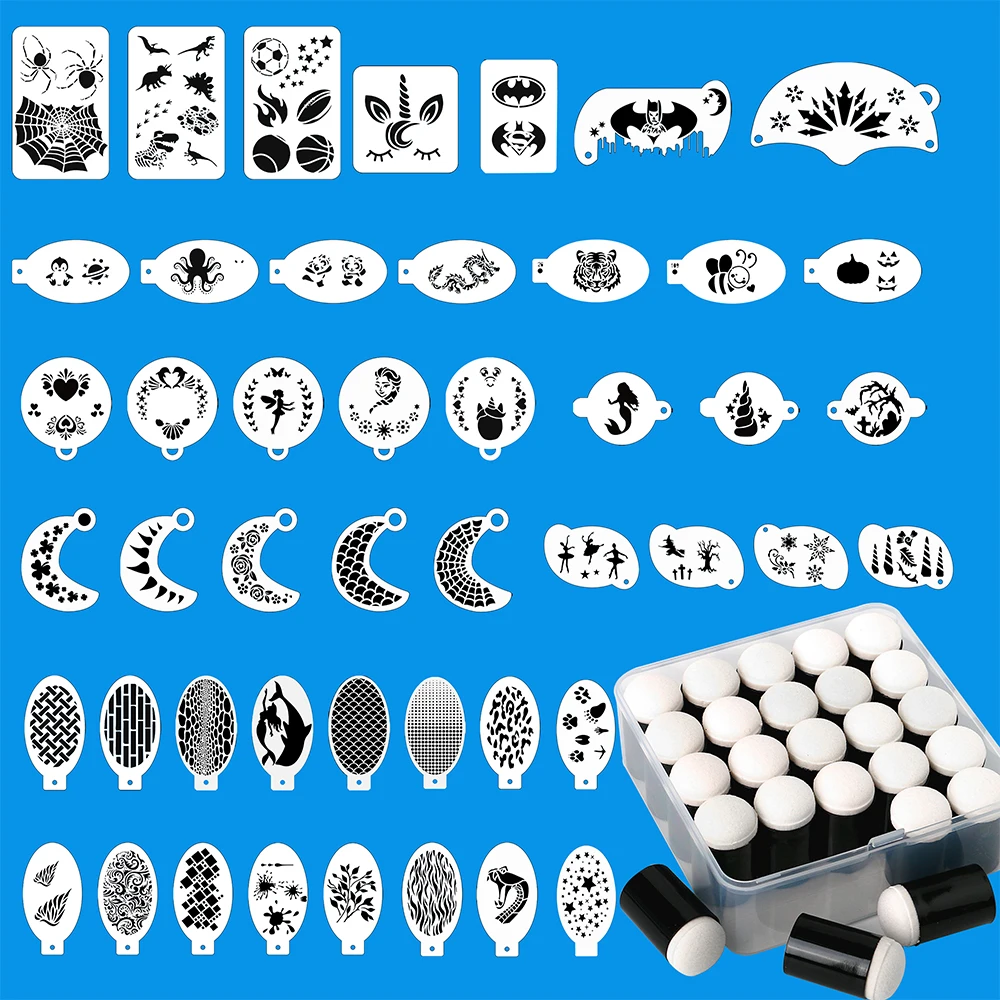 

47pcs Reusable Face Paint Stencils for Body Art Painting Halloween Party Makeup Temporary Tattoos Stencils