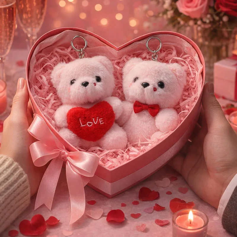 1-10PCS Cute Cartoon Bear Plush Toy Hugging  Heart Soft Stuffed Animal Doll Bag Pendant Keychain  ForCompanions Gifts