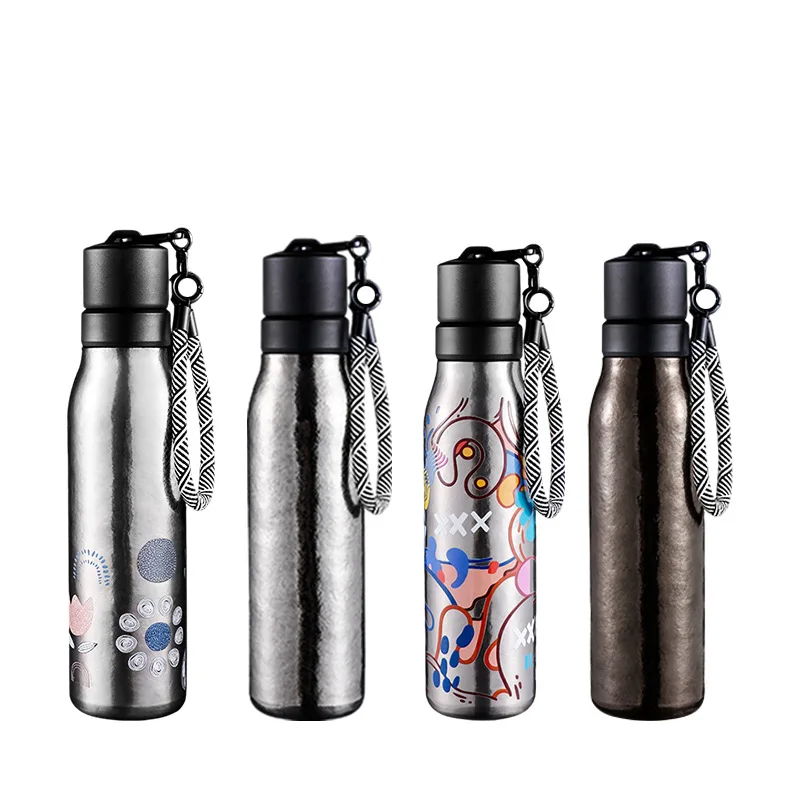 Titanium Water Bottle Outdoor Cycling Double Wall Titan Drink jug Ti Travel Mug Flasks Kettle 500ML 16OZ Canteen Tumbler termos