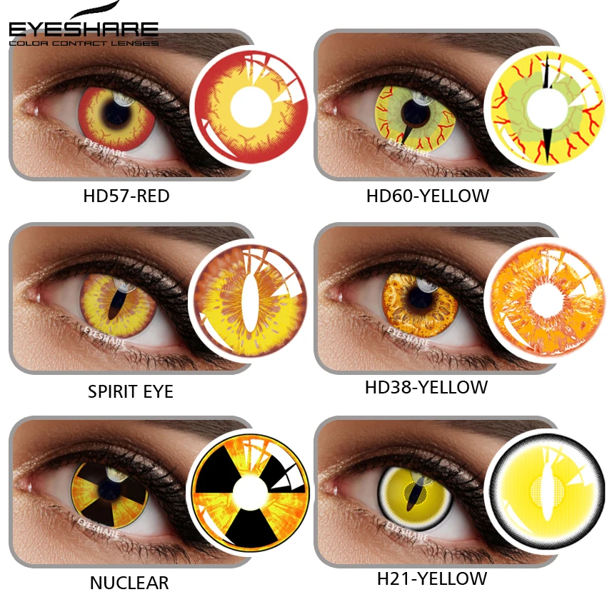 Cosplay lentes de contacto de colores para ojos ojos de dinosaurio animal lentes de ojos de colores Halloween Ojo de gato 1 par (2 piezas) 14,5 mm