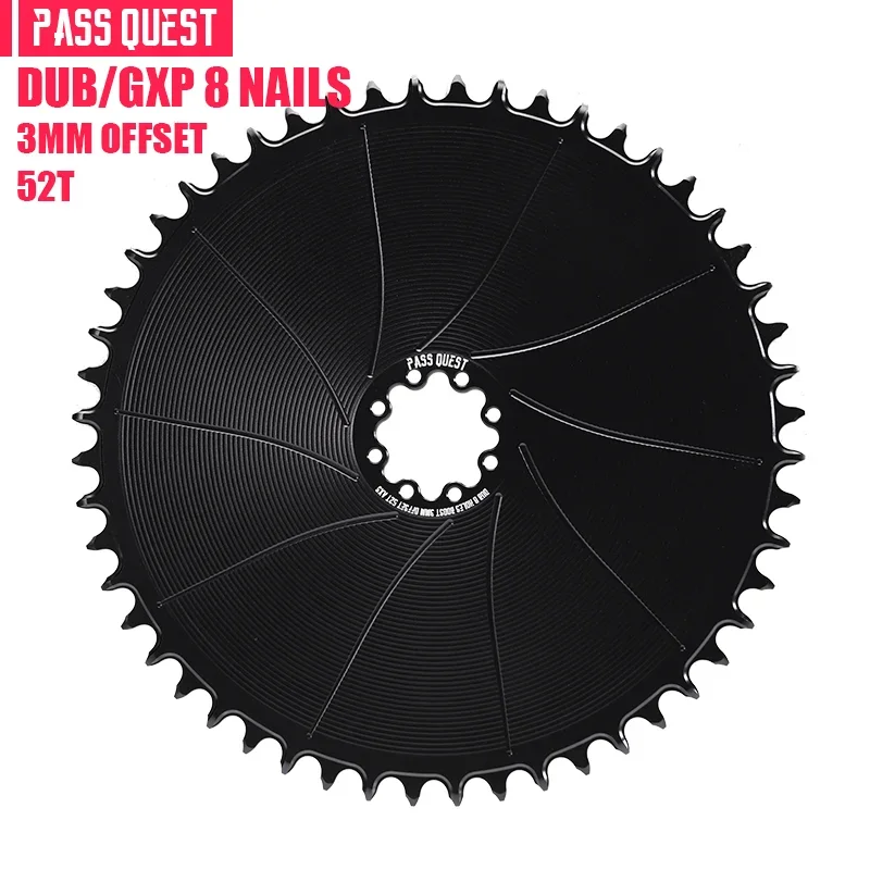 PASS QUEST 8-Stud AERO Rundes schmales breites Kettenblatt 3 mm versetztes Direct Mount Kurbelgarnitur Gravel Bike AXS 12-Gang-Kette 38–54 Zähne