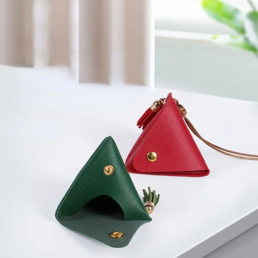 New Triangular Leather Coin Purse Solid Color Portable Storage Bag Small and Cute Snap Button Wallet