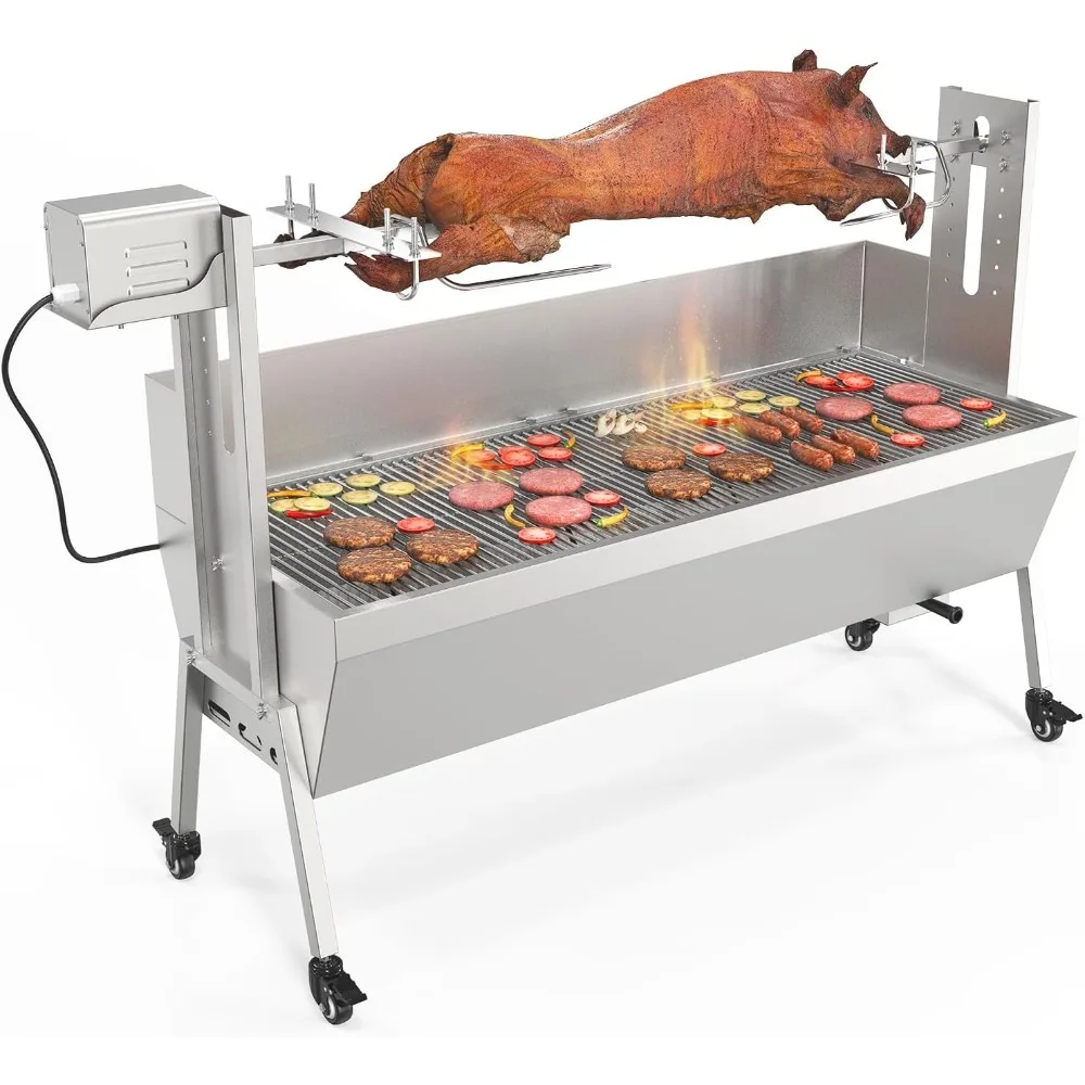 

Stainless Steel Rotisserie Grill with Back Cover Guard,25W 176LBS Roaster Grill