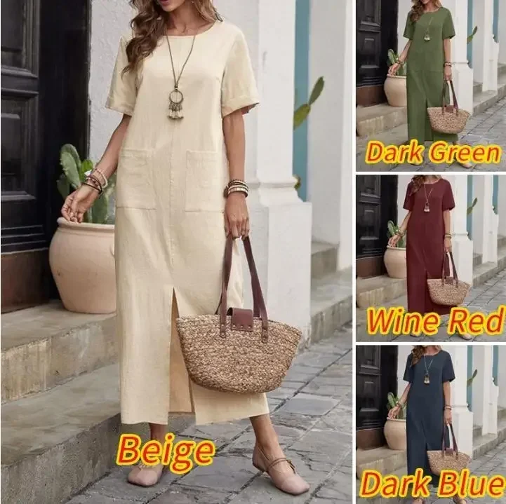

2023 Women's Casual O Neck Fashion Summer Short Sleeve Mid Length Fashion New Dress