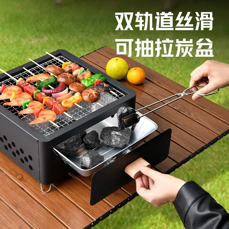 

Outdoor Stove for Brewing Tea, Camping Fire Basin for Home Use, Indoor Courtyard Barbecue Tools, Portable Square Charcoal Grill