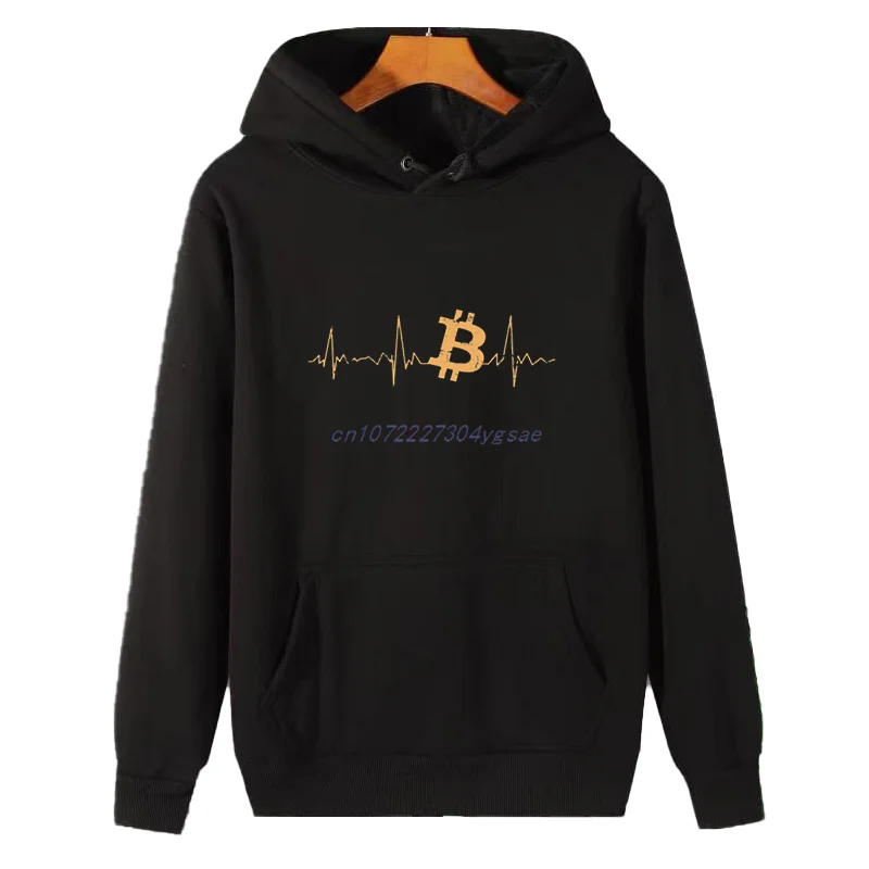 Bitcoin Heartbeat Winter Essentials Hoodie Hooded Sweatshirt Sweaters New Sweatshirts Thick Sweater Pullovers Male Clothes