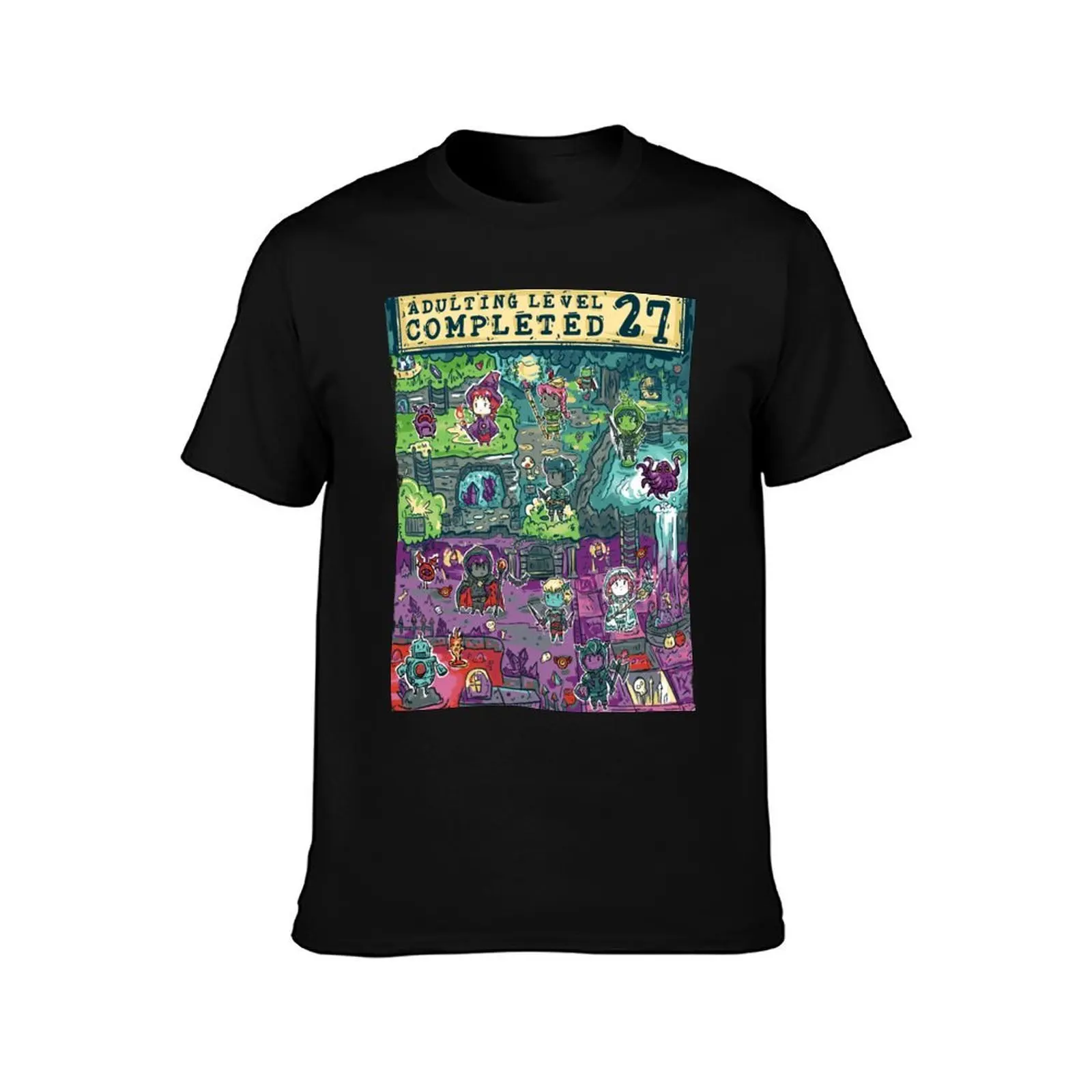 Adulting Level 27 Completed Birthday Gamer T-Shirt Casual Simple Design Short Sleeve Shirt T-Shirt