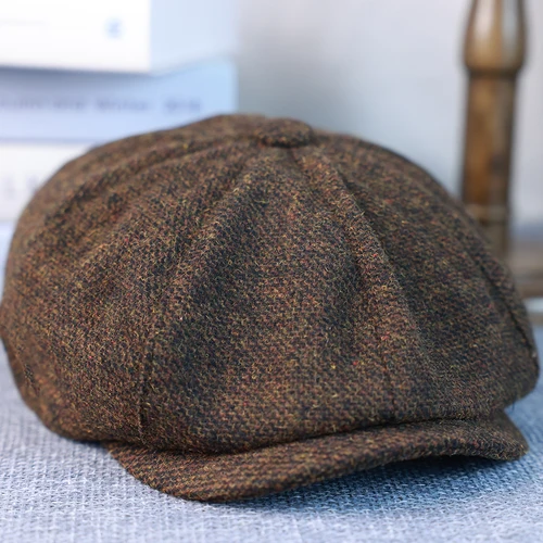 Imagen 2 del producto Nueva gorra Vintage de lana para hombre, boinas marrones y verdes para mujer y hombre, gorras octogonales de lana clásicas, sombrero plano informal Gatsby 003