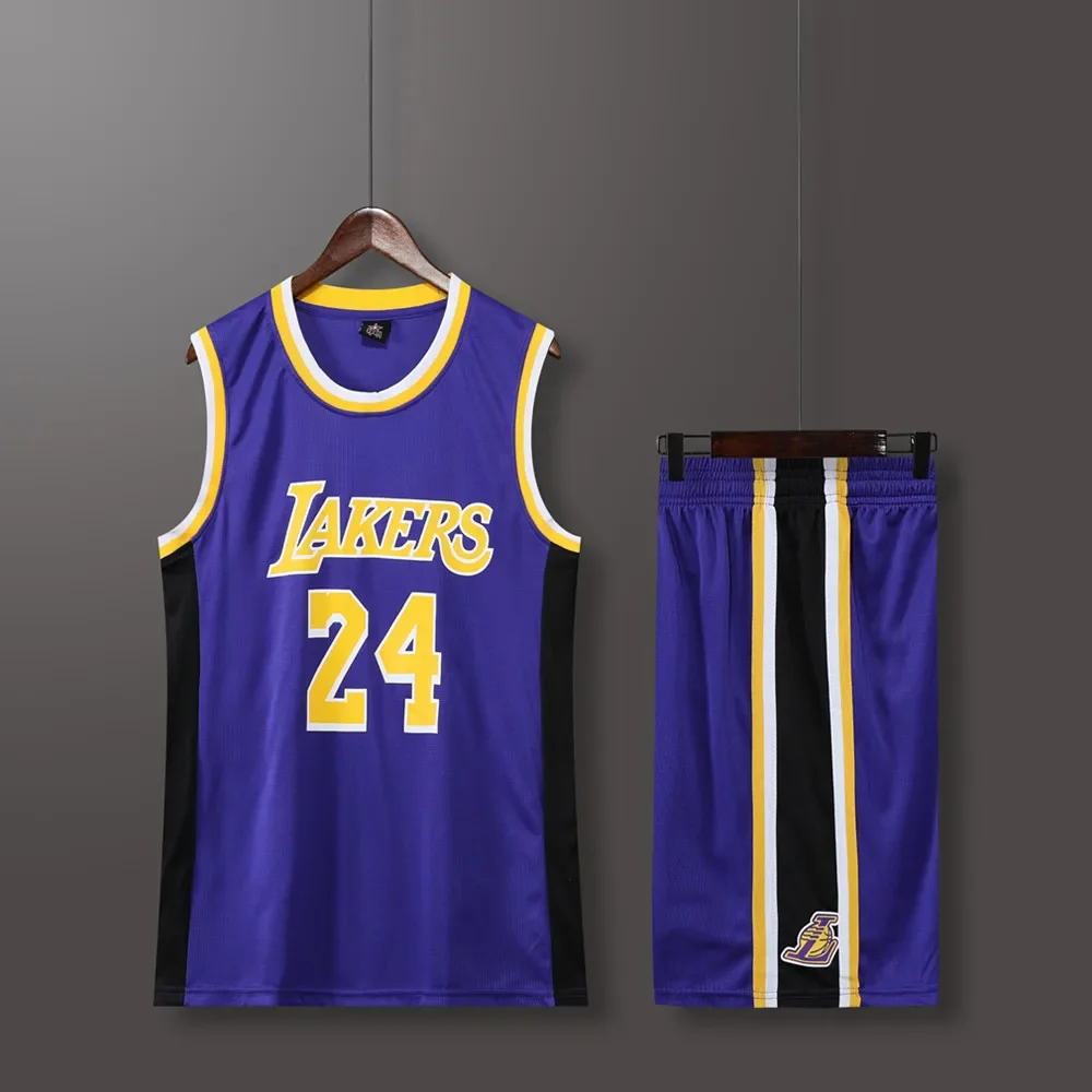 NEW2023 24 Adult Men\'s Lakers No. 24 Round Neck Basketball Jersey Team Uniform Set Junior Competition Team Short-Sleeved Team Un