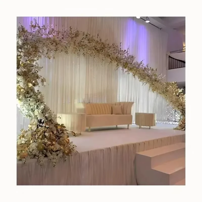 Semicircle Curved Silver Stainless Steel Backdrop, Stage Decoration, Wedding Crystal Backdrop, Popular Exquisite