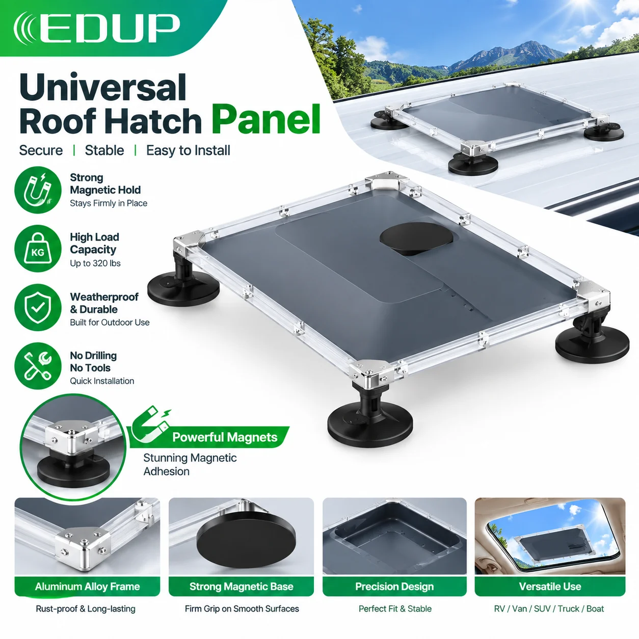 EDUP SK0192S-PRO No Drilling Dual Magnetic Suction Mount Kit for Starlink V5 Clear PC Protective Frame Vehicle Mount