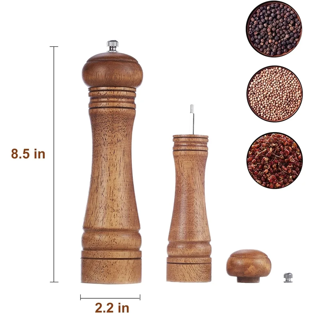 8 Inch Manual Wooden Pepper Grinder Multi-Function Spice Tool Solid Wood Spice Grinder Ceramic Grinding Core Home Kitchen  Tool