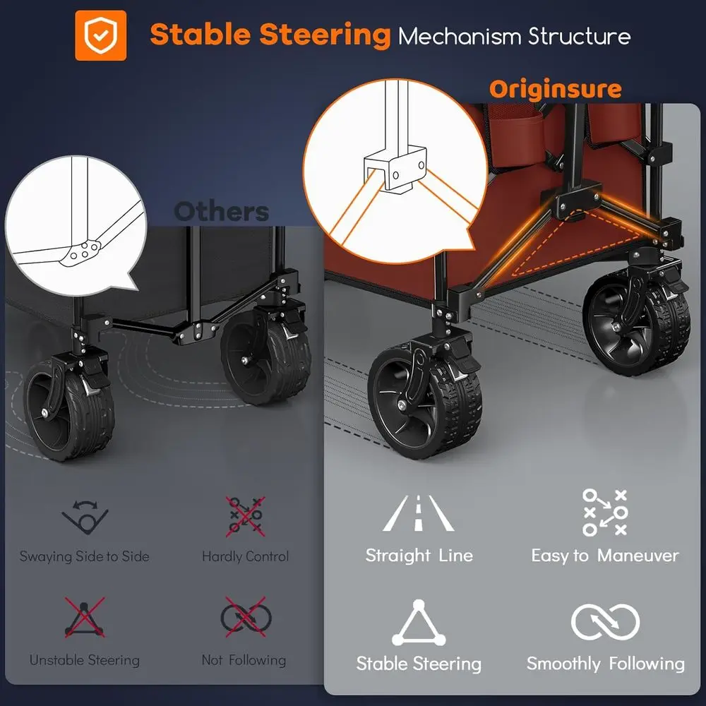 Collapsible Wagon Cart with 460lbs Load Capacity, All-Terrain Wheels for Beach, Groceries, Camping, Sports - Heavy Duty Folding