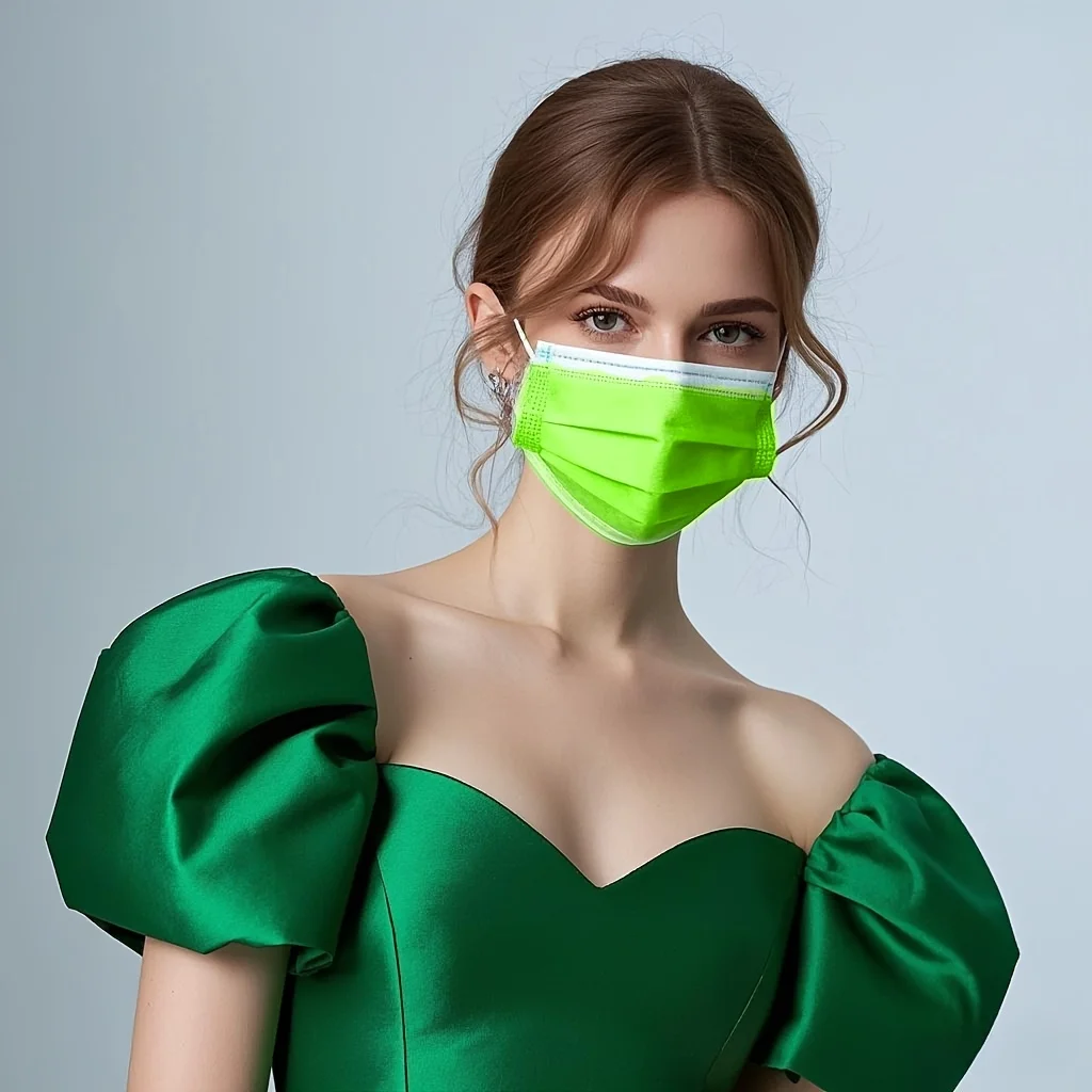200 unidades de máscaras protetoras descartáveis verde fruta – 3 camadas espessadas, respiráveis e confortáveis, presilhas para os ouvidos ajustáveis e protetores de nariz com segurança ajustados - 200/100/50/10 peças,
