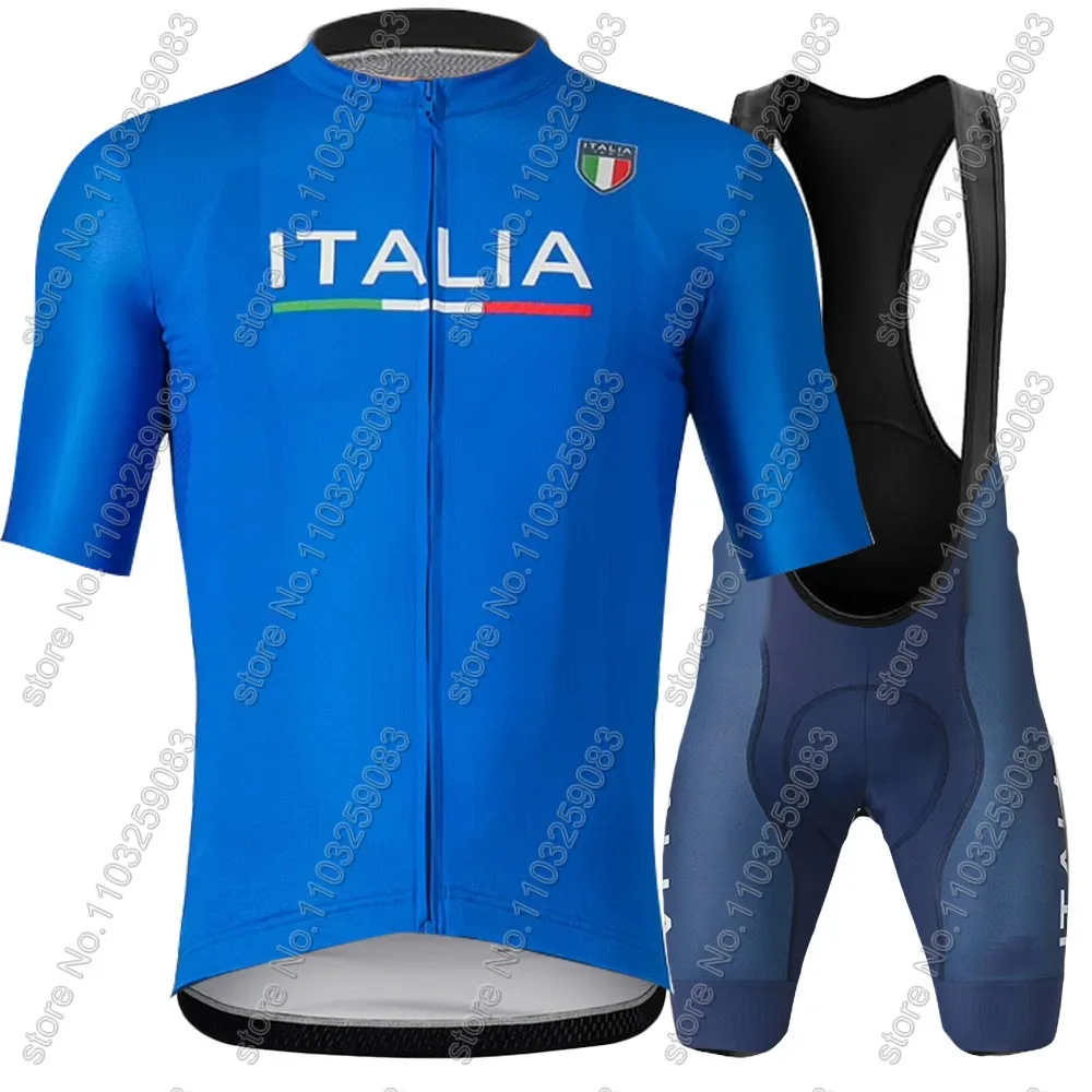 Italy National Team Cycling Jersey 2024 Set Mens Short Sleeve Blue Clothing Road Bike Suit Bicycle Shirt Bib Shorts Maillot